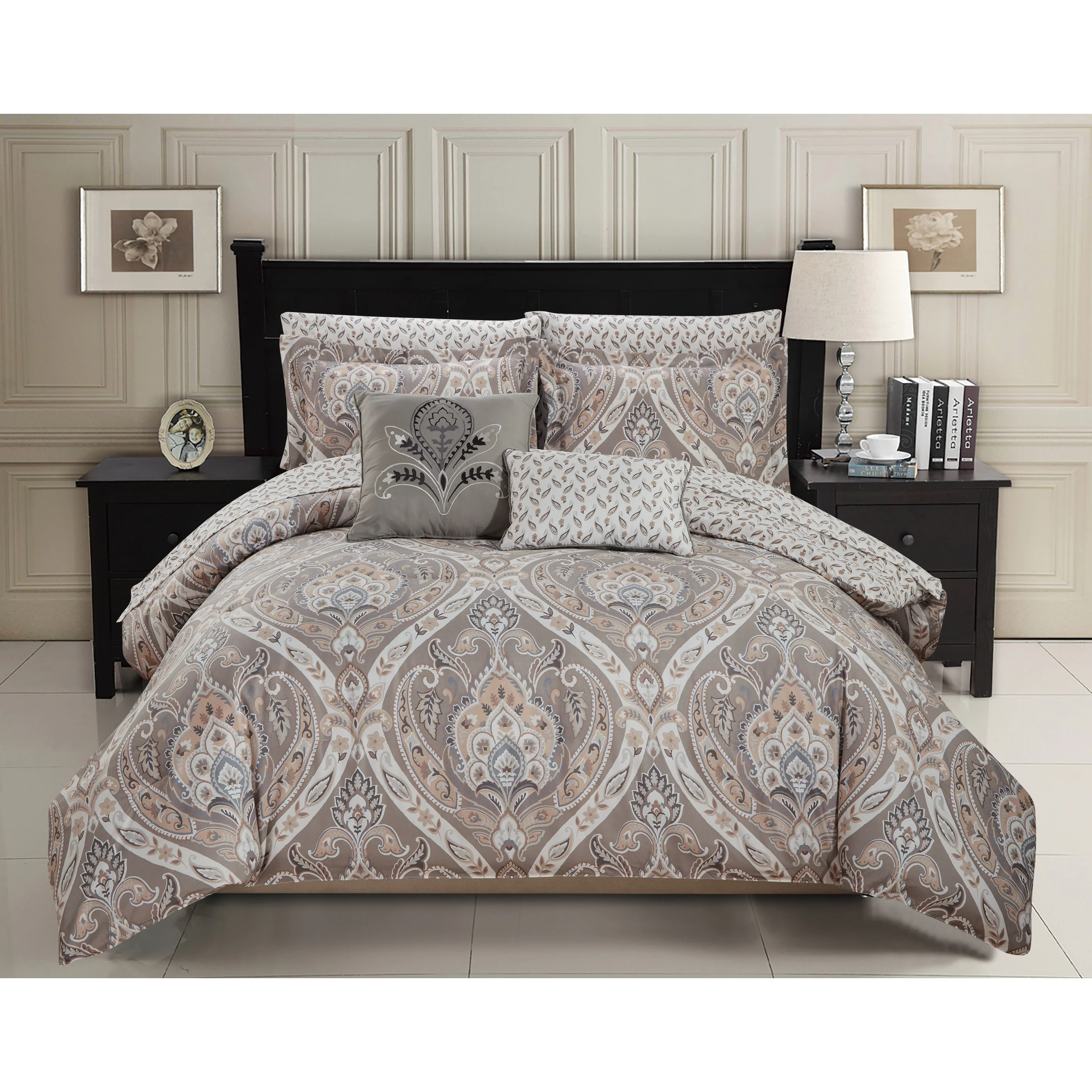 Tisdale 9-Piece Damask Printed Comforter and Sheet Set
