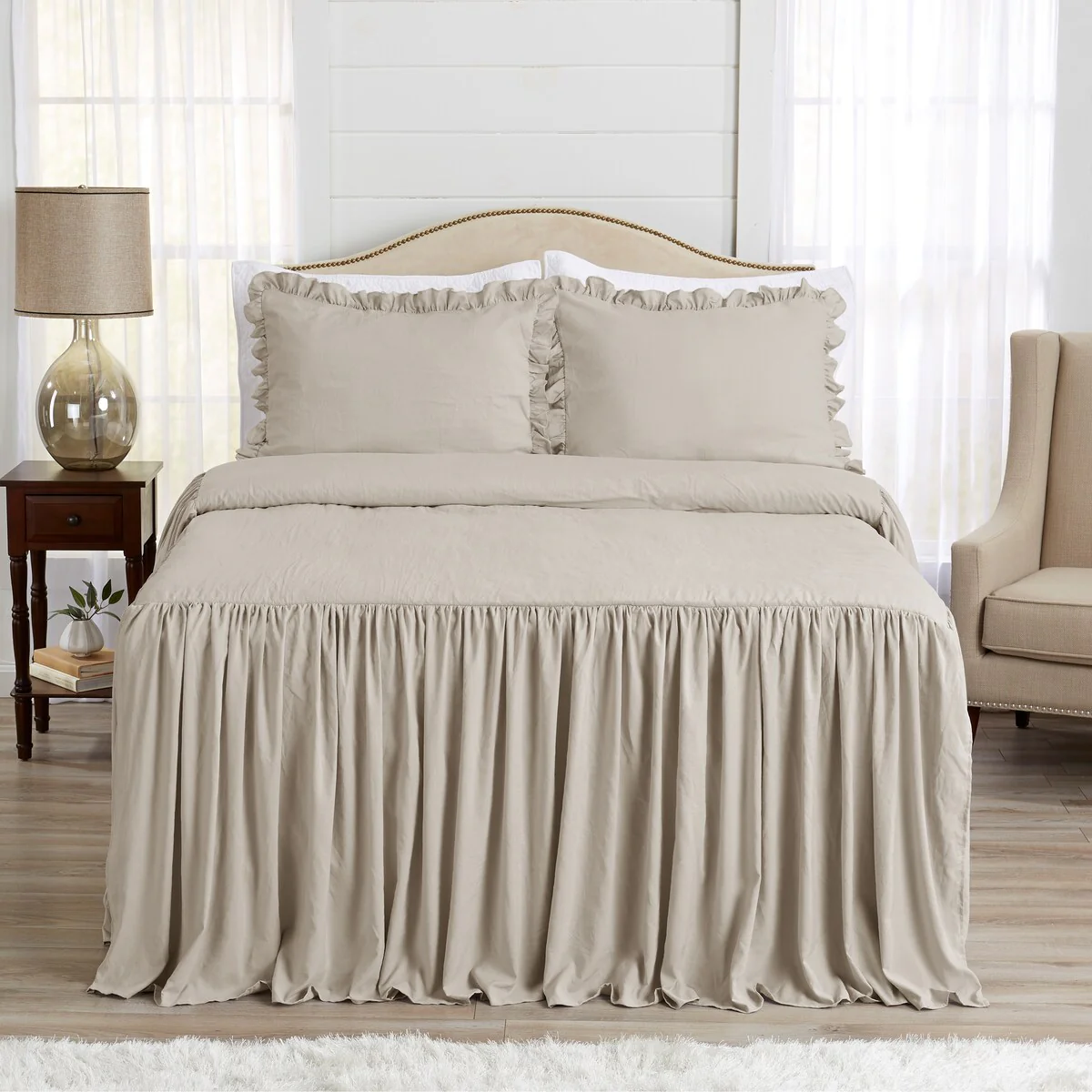 Sweet Jojo Designs Beige Boho Shabby Chic Queen Size Extra Long Bedspread Cover Taupe Bohemian Farmhouse Vintage Minimalist Glam