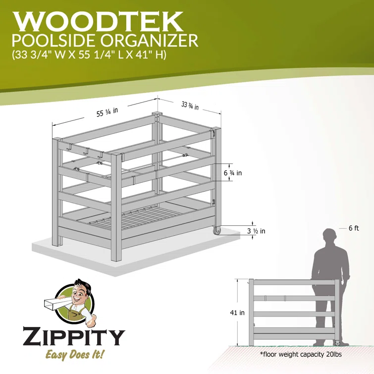 Zippity 3.4 Ft. H X 4.6 Ft. W X 2.8 Ft L WoodTek Poolside Organizer For Pool Toys, Floats, And Accessories