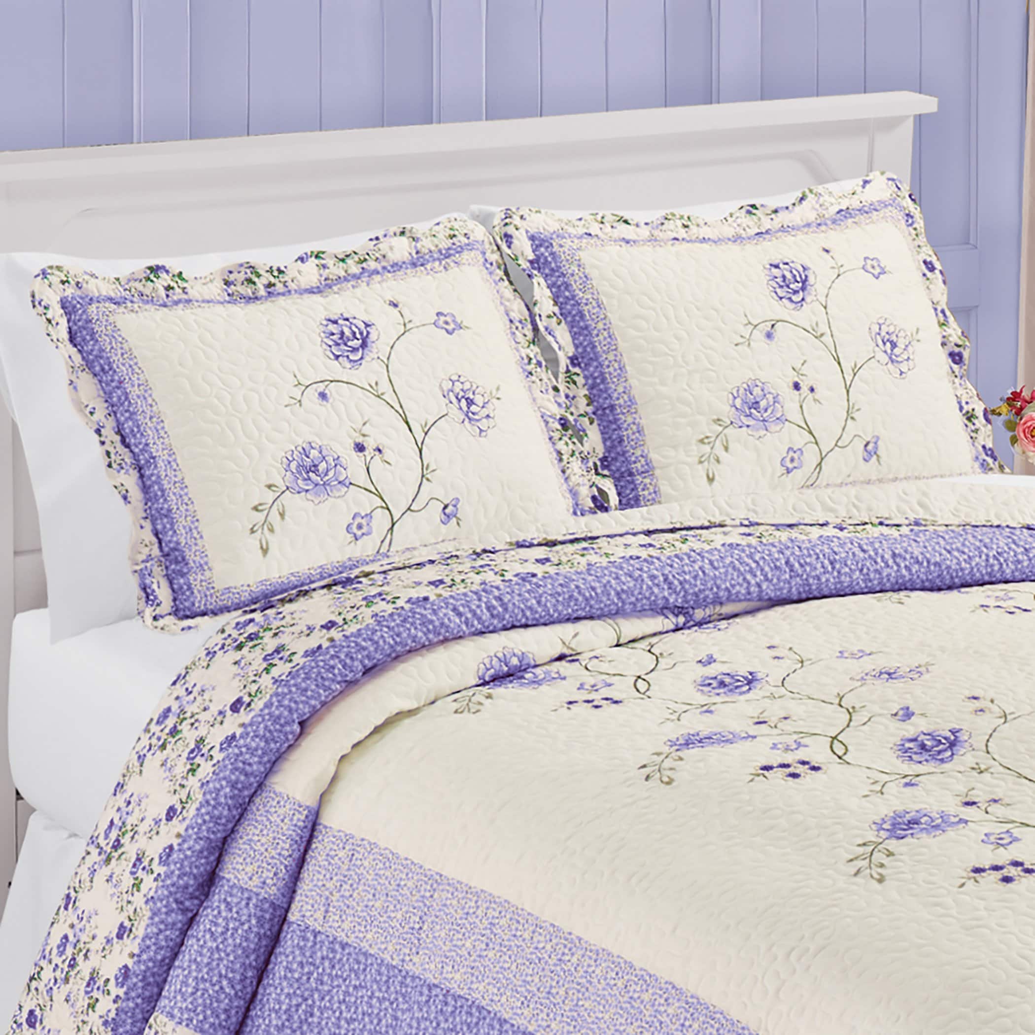 Floral Embroidered Scalloped Edge Quilted Pillow Sham