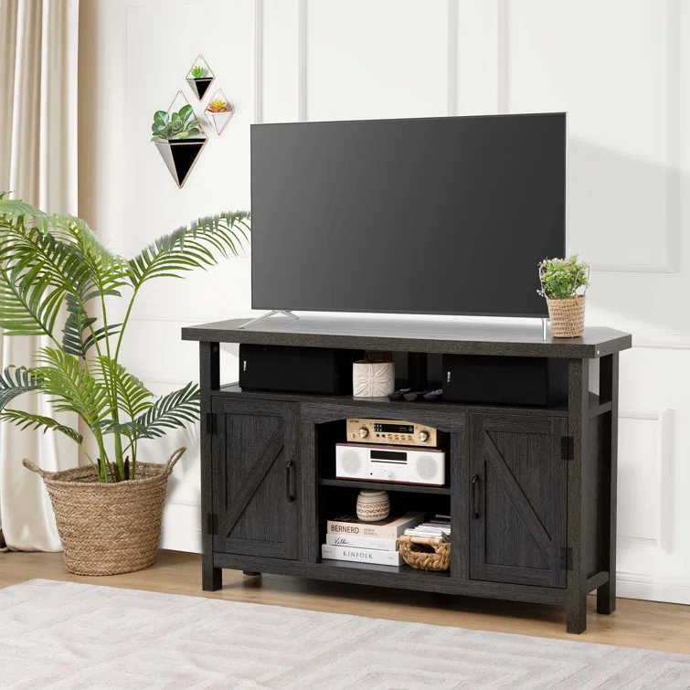 Nasho Farmhouse Corner TV Stand with USB Ports and Outlet Fit for TVs up to 60