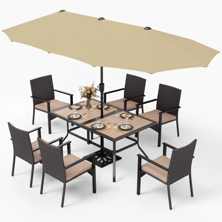 Alyah 6 - Person Rectangular Outdoor Dining Set with Cushions