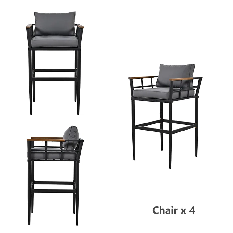 Zakis 5-Piece Outdoor Steel Dining Set with 4 Chairs, Patio Counter-height Bar Set, Cushions