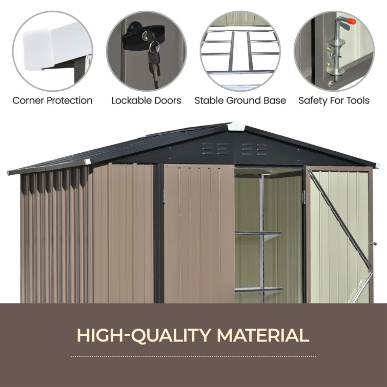8 ft. W x 6 ft. D Stainless Steel Horizontal Garage Shed