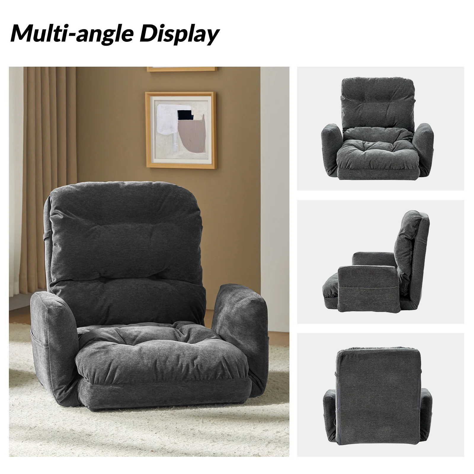 Faustus Reclining Floor Chair with Storage Armrest