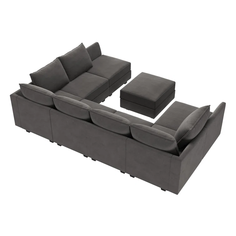 Tremee Modular Corner Sectional Velvet Sofa & Chaise with Ottoman
