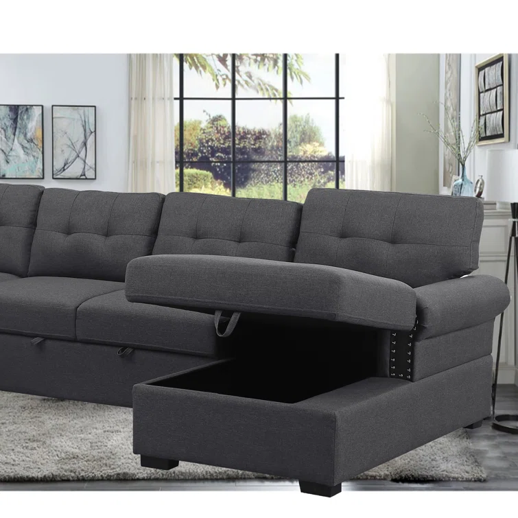 Nazlije Modular Upholstered Pull-Out Sleeper Sectional Chaise with Storage
