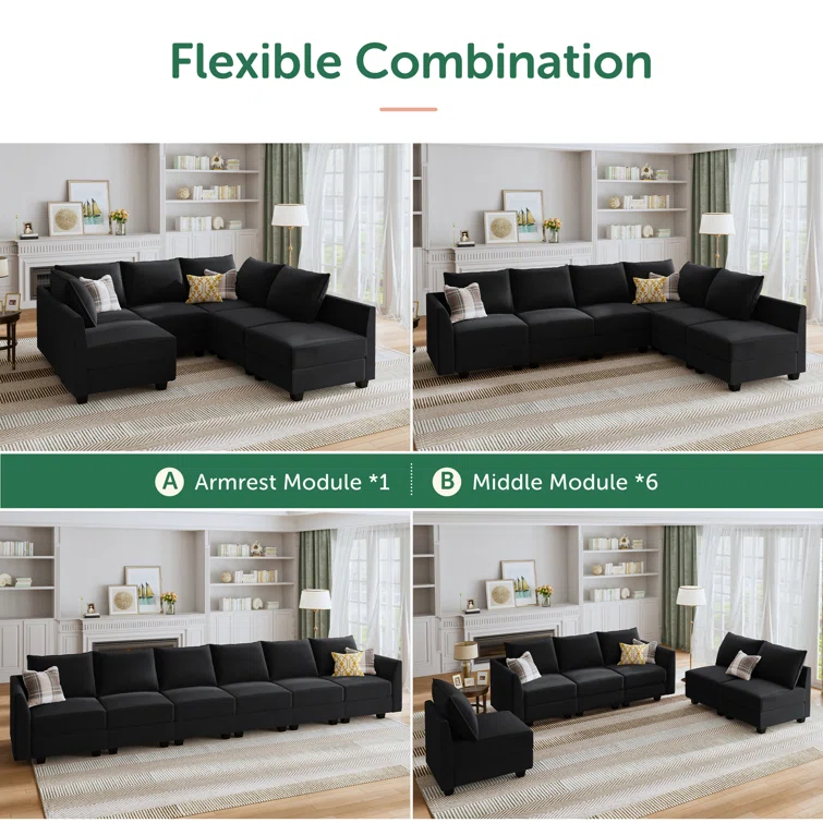 Tremee Modular Sectional Sofa U Shaped Velvet Couch