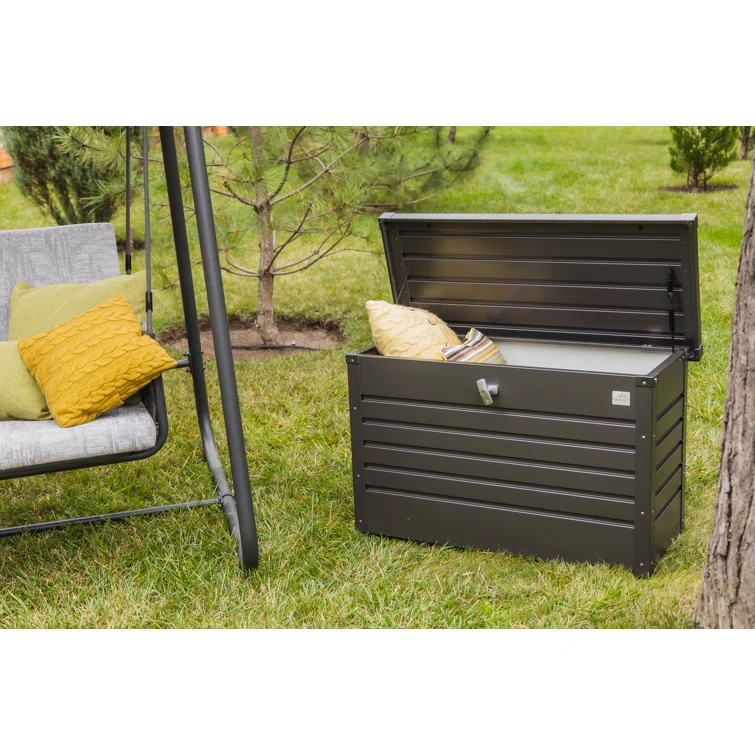 Biohort LeisureTime 51 Gallon Water Resistant Metal Deck Box with Lock in Dark Gray