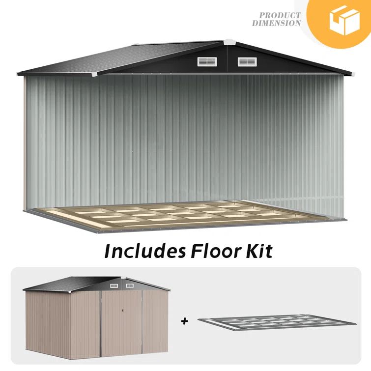 10 ft. W x 8 ft. D Metal Lean-to Storage Shed with Metal Frame Kit
