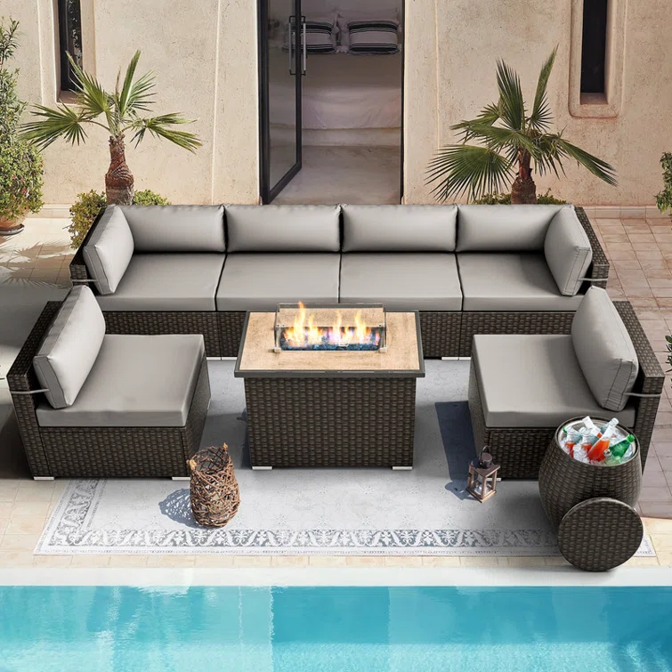 Rahkiem 6 - Person Outdoor Furniture Set Sectional Seating Group with Cushions