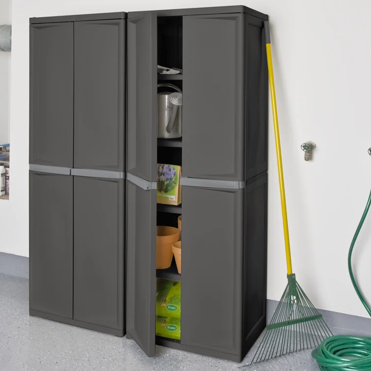 Sterilite 4 Shelf Cabinet, Heavy Duty, Easy Assembly Storage Unit, Organize Bins in Garage, Basement