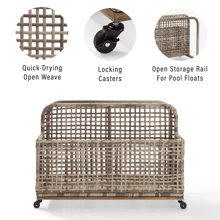 Birch Lane™ Broughton 43.5'' W 30 Gallons Water Resistant Metal Towel Valet with Wheels in Distressed Gray/Brown