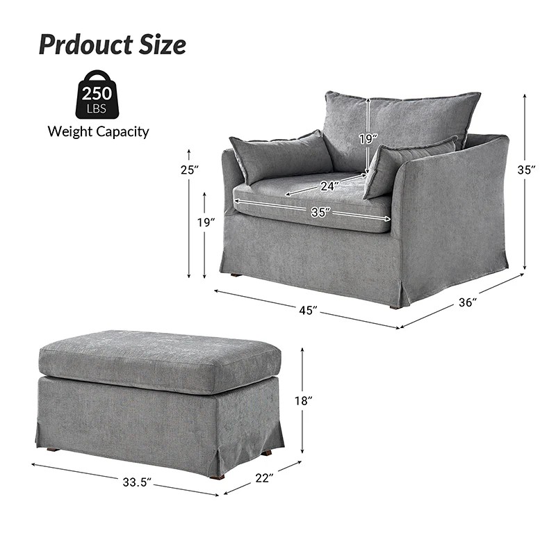 Miles Slipcovered Armchair with Large Ottoman