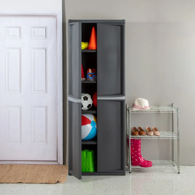 Sterilite Adjustable 4-Shelf Storage Cabinet With Doors, Gray 01423V01