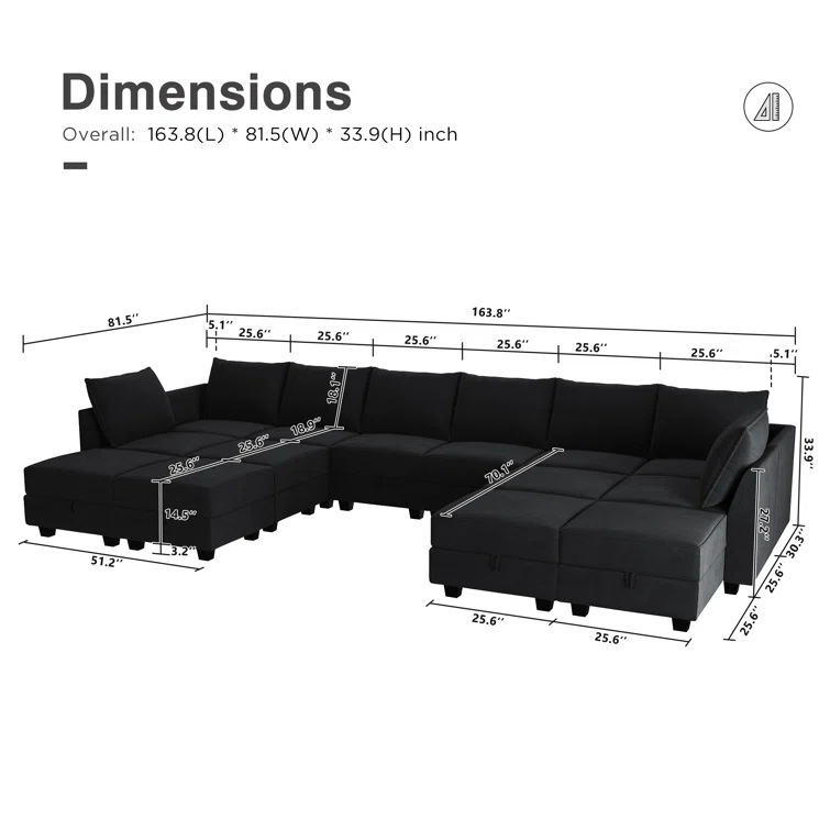Tremee Velvet Modular Corner Sectional with Ottoman