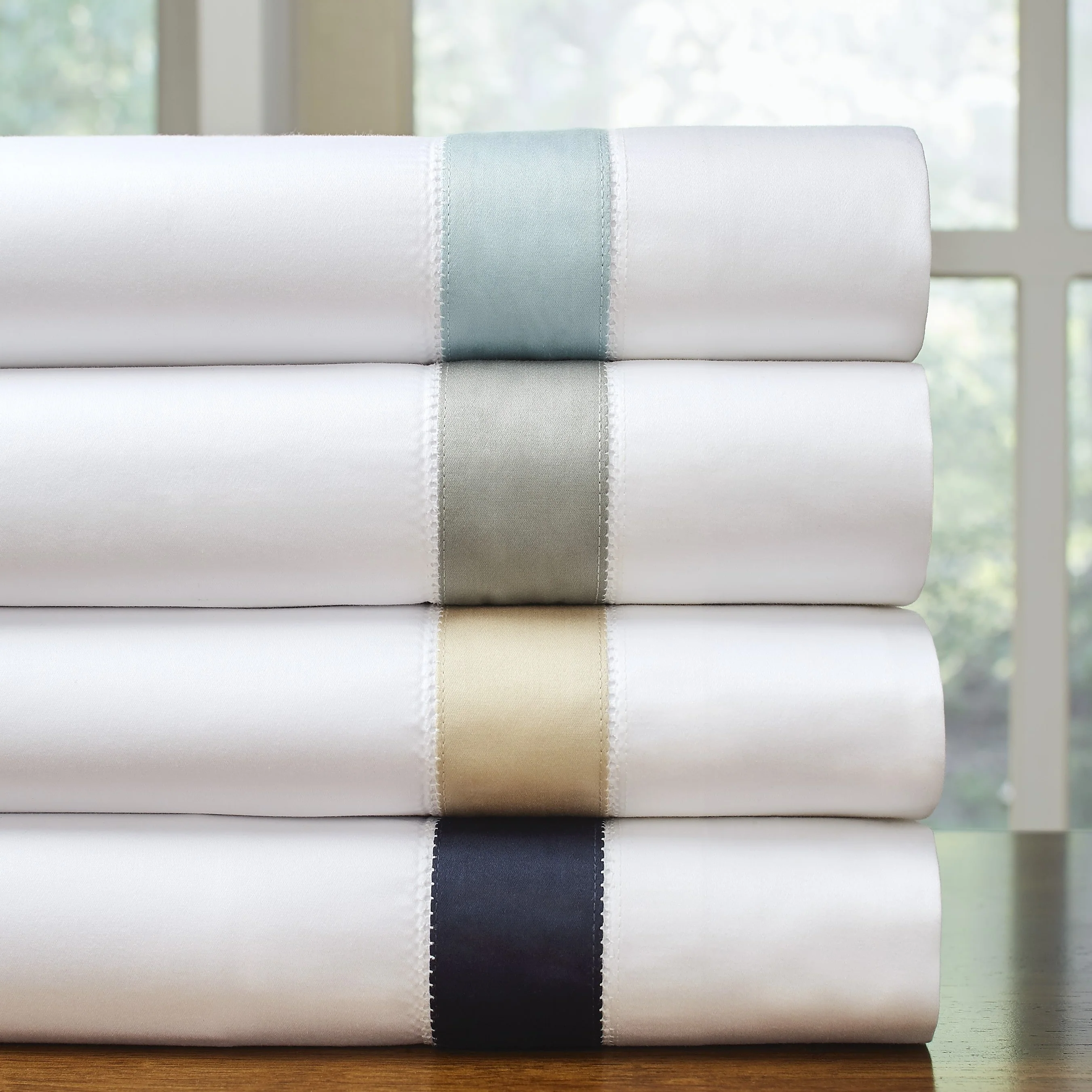 Pointehaven 525 Thread Count 100% Long Staple Cotton Bordered Hem Sateen Pillow Cases Pair