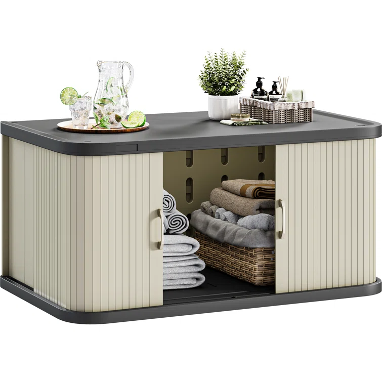 Balconera 35.4'' W 50 Gallons Water Resistant Resin Cabinet Deck Box in Beige