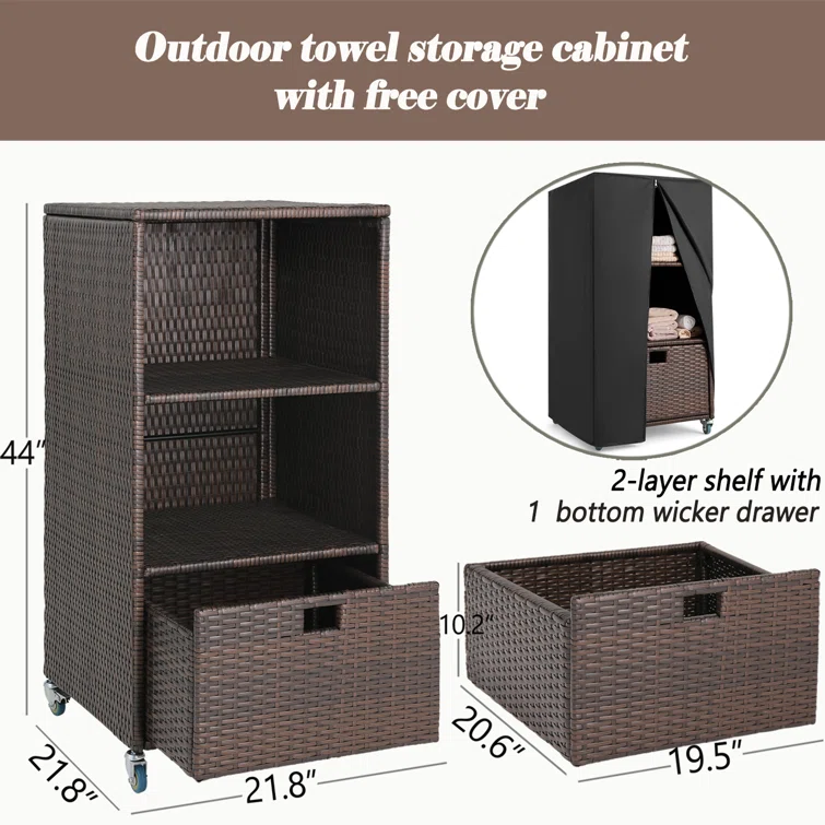 Water Resistant Wicker Towel Valet with Wheels & Cover
