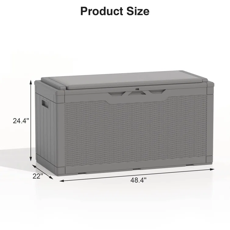 100 Gallons Water Resistant Resin Lockable Deck Box with Cushion