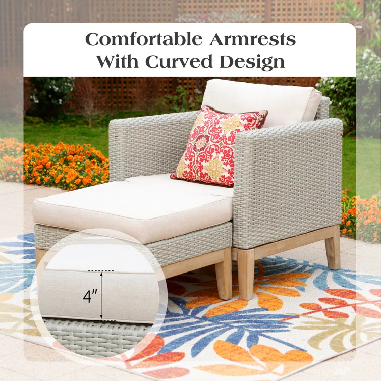 Romin 6-Person Outdoor Patio Conversation Furniture Set with Acacia Wood Coffee Table