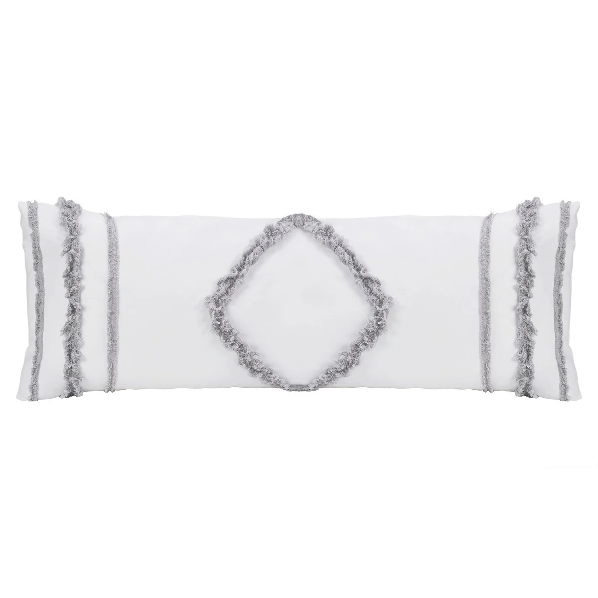 Sweet Jojo Designs Bohemian Boho Chic Body Pillow Case (Pillow Not Included) Grey White Farmhouse Shabby Macrame Trim Minimalist