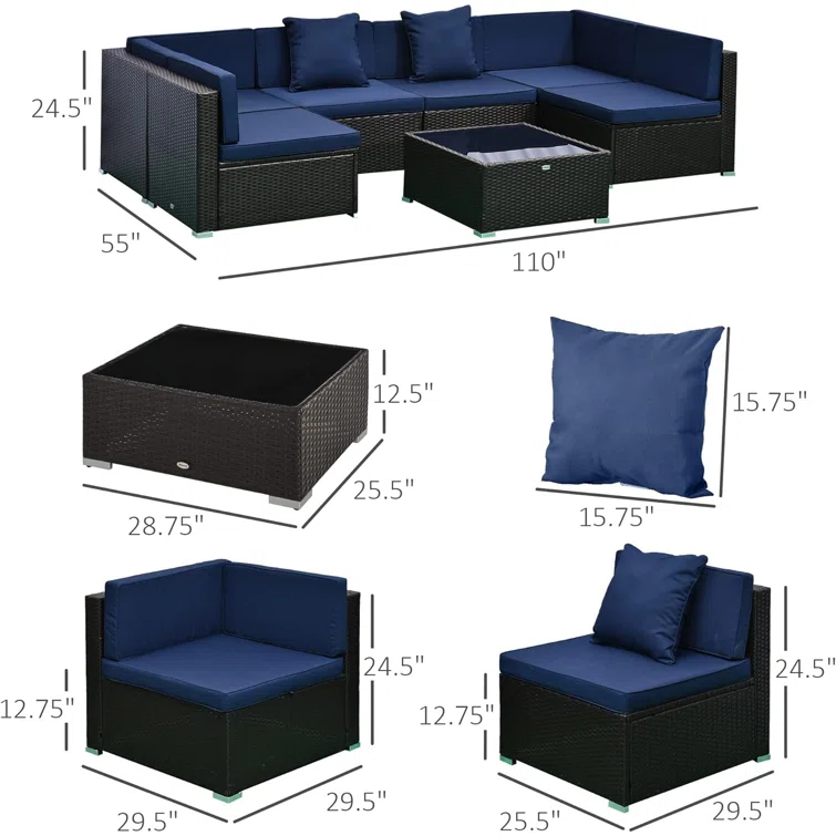Merton 7-Piece Patio Furniture Sets Outdoor Rattan Conversation Sets