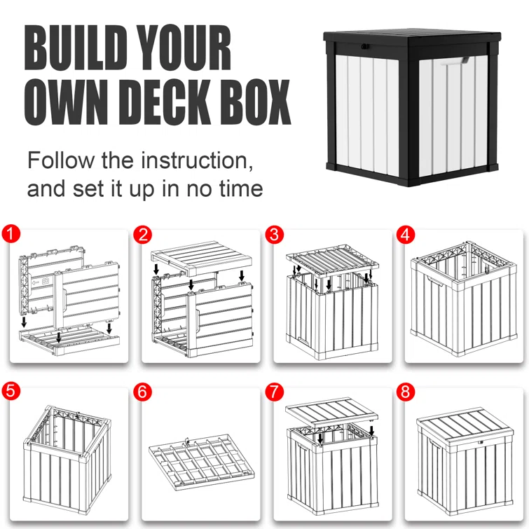 Vbal Black/White 40 Gallons Water Resistant Resin Lockable Deck Box