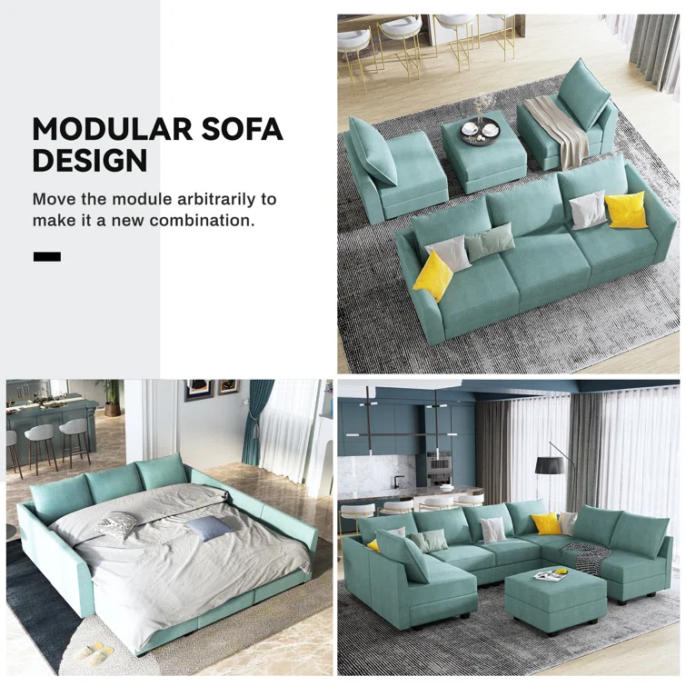 U-Shaped Corner Modular Upholstered Sectional Sofa with Storage Seat