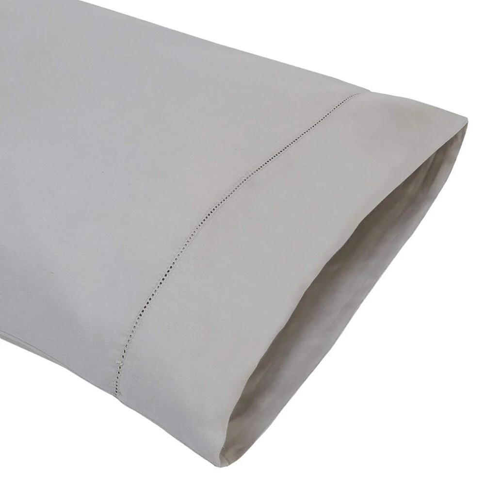 A1HC Pillow Case 100% Fine Smooth Long Staple Cotton Sateen 300 TC Grey with Hem Stitched Design, Set of 2