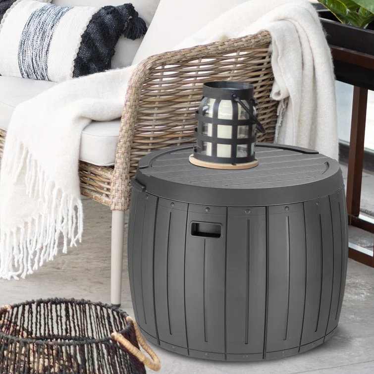 36 Gal Outdoor&Indoor Plastic Round Deck Box
