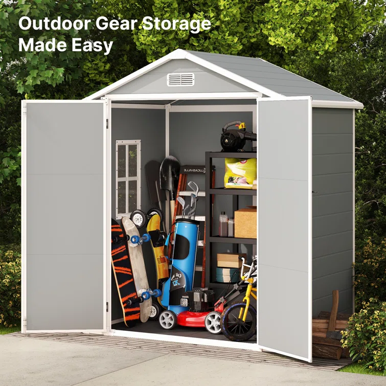 6' x 4' Resin Outdoor Storage Shed with Lockable Door & Air Vent, Garden/Backyard/Pool Tool Shed