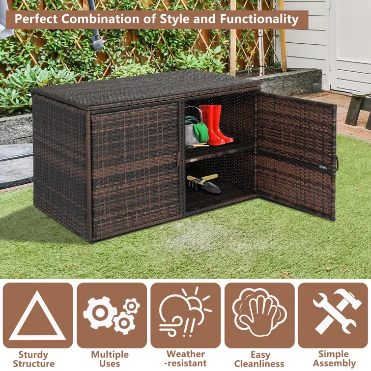 Winado 96 Gallons Gallon Wicker Deck Box in Brown