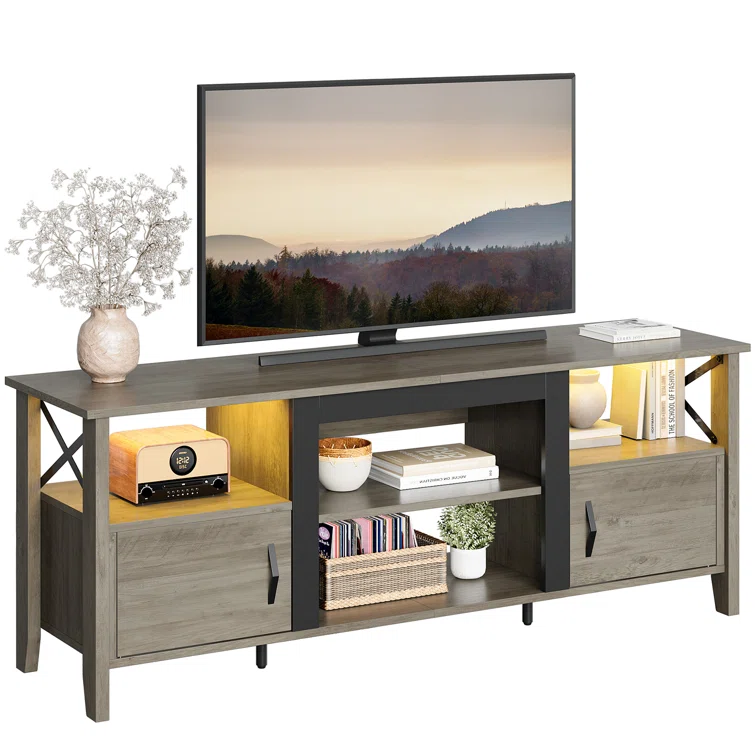 Farmhouse TV Stand for 70 Inch TV with LED Light,63