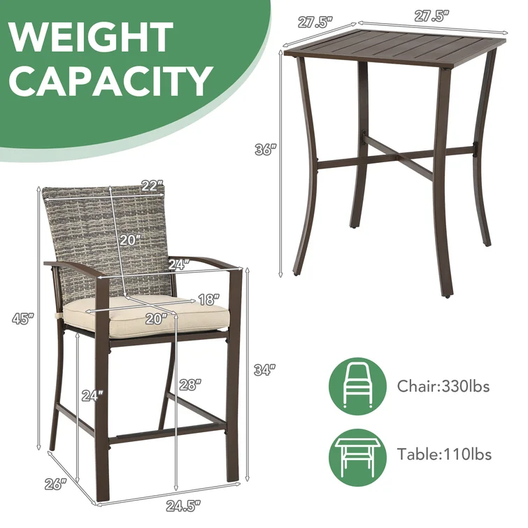 2 - Person Square Outdoor Dining Set with Cushions