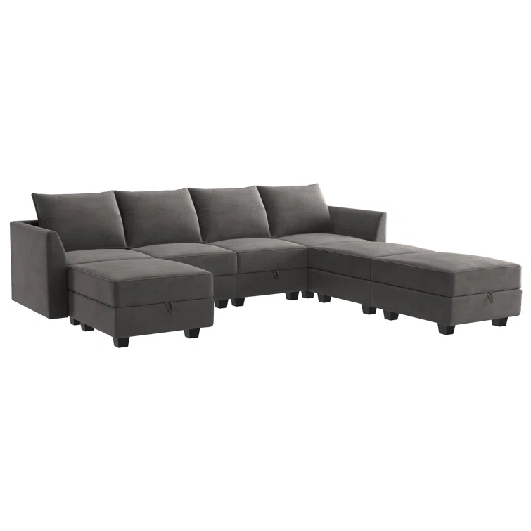 Tremee U Shaped Velvet Modular Sectional Couch for Living Room