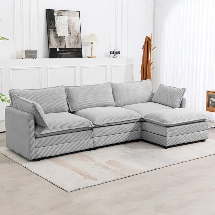 Redenius 4-Piece 112'' Upholstered Corduroy L-Shape Sectional