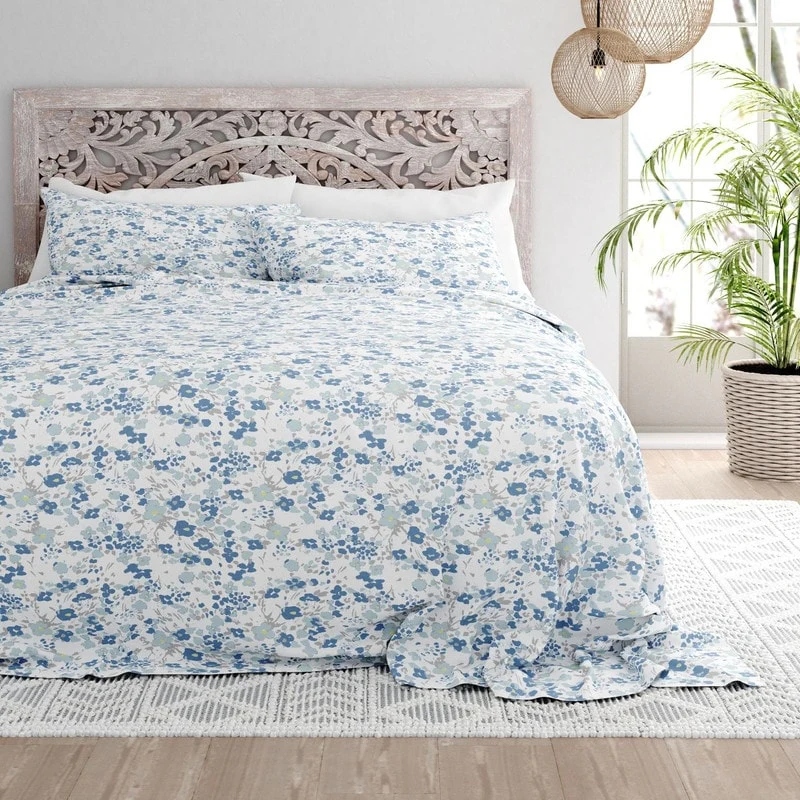 Becky Cameron Violets Pattern 4 Piece Deep Pocket Bed Sheets Set