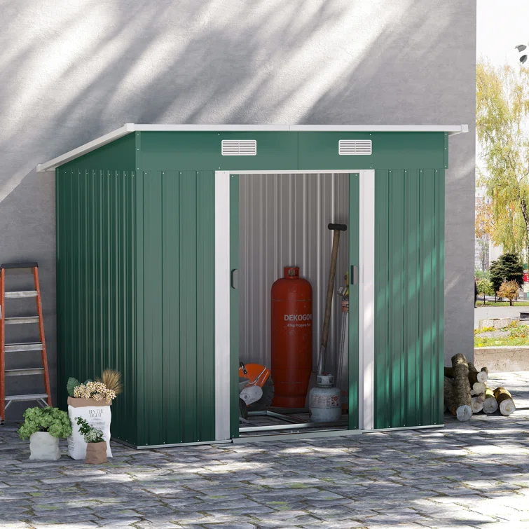 Outsunny 7' X 4' Metal Patio Storage Shed Garden Lockable Shed Tool Utility Storage Unit, Green