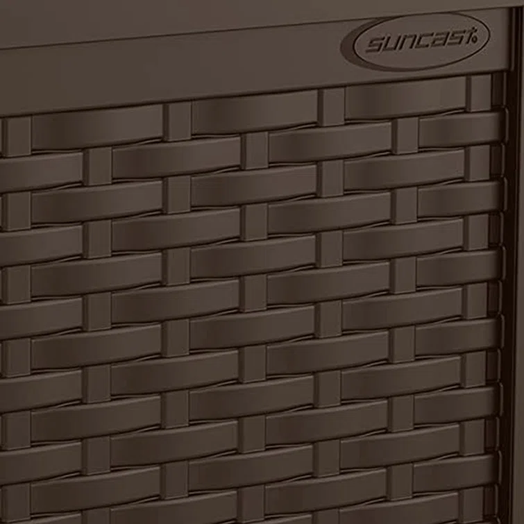 Suncast Wicker 22 Gallon Water Resistant Resin Deck Box in Java