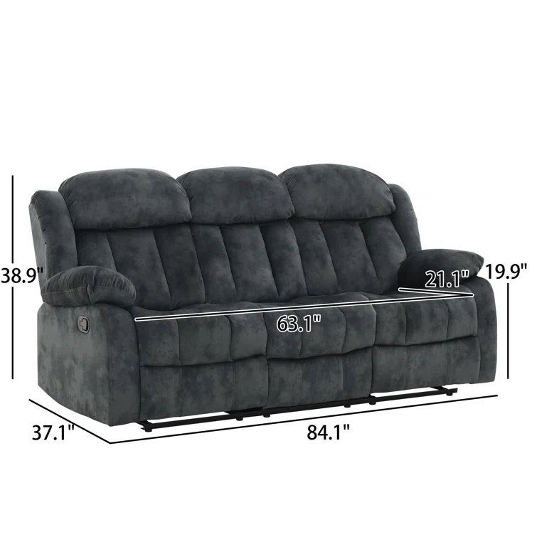Oxier 84'' Wide Short Plush Fabric Cushion Back Manual Reclining Sofa with Skin-Friendly Upholstery