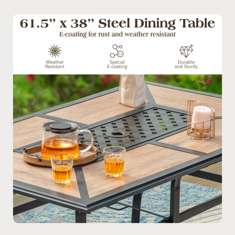 Alyah 6 - Person Rectangular Outdoor Dining Set with Swivel Chairs & Thick Cushions