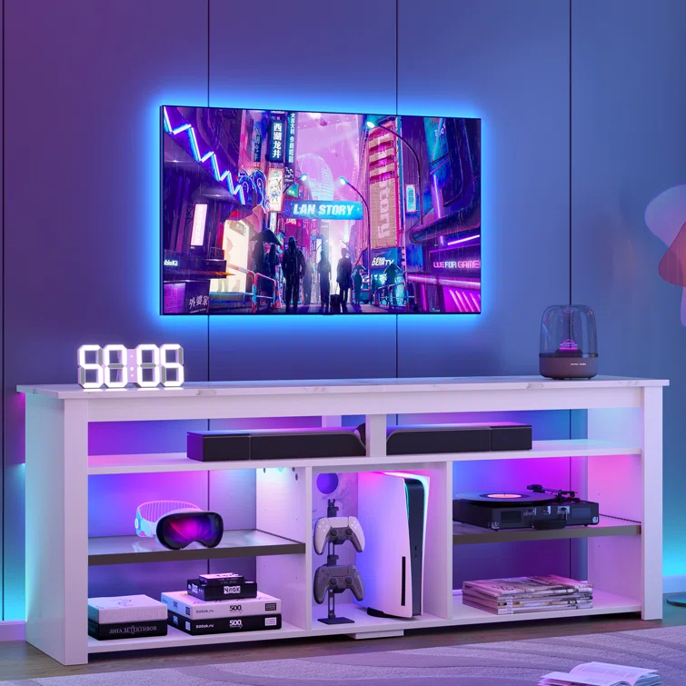 Benigno TV Console for 65/70 inch TV, Tall TV Stand with 2 Led Lights,63