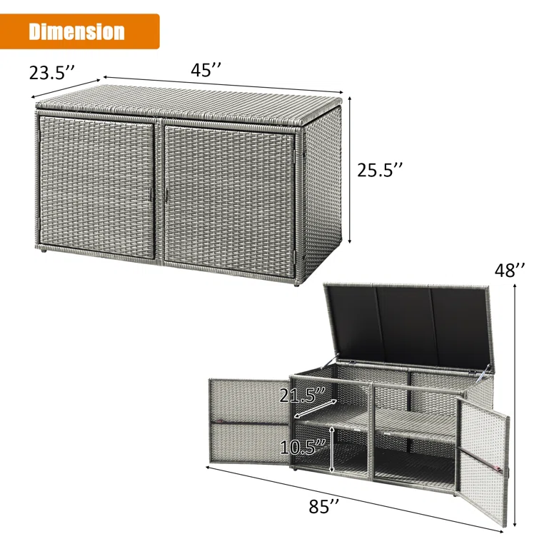 FORCLOVER 45'' W 88 Gallons Wicker Deck Box in Gray