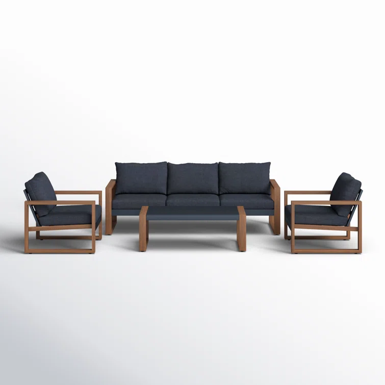 Arunas 5 Person Outdoor Conversation Furniture Set Seating Group with Wood Pattern and Cushions