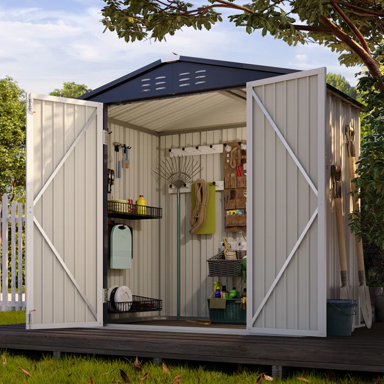 6 ft. W x 4 ft. D Metal Vertical Storage Shed, White&Black
