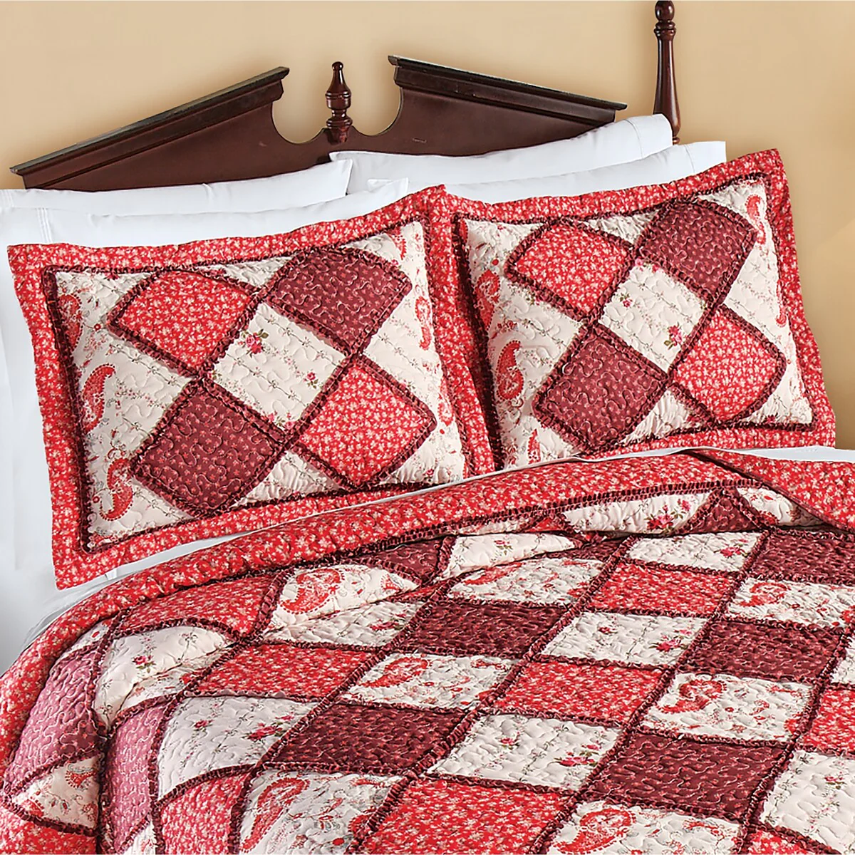 Red Floral and Paisley Patchwork Pillow Sham