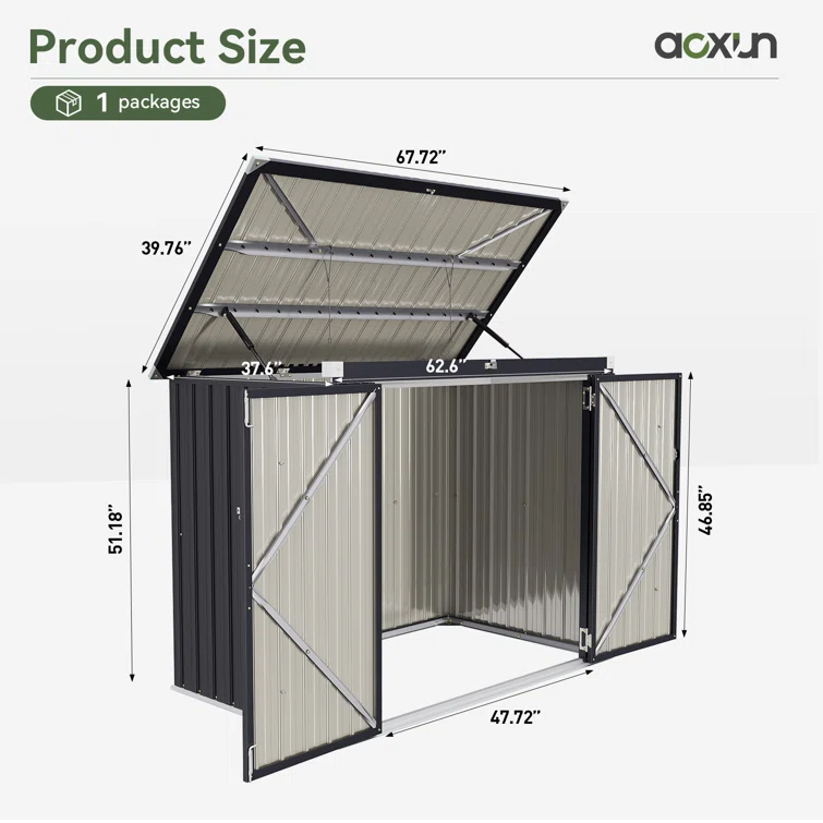 Storage Shed 3.3 X 5.6 Ft Metal Trash Shed Waterproof Outside Storage