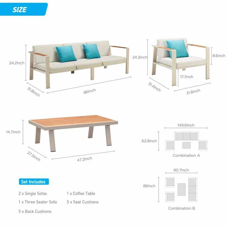 Nofi 5 - Person Outdoor Seating Group with Cushions