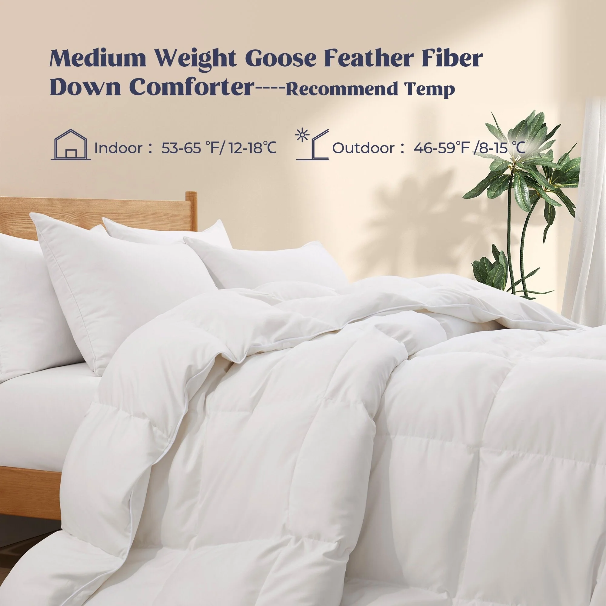 Medium Warmth All Season 600 Fill Power White Goose Feather Down Comforter Duvet Insert